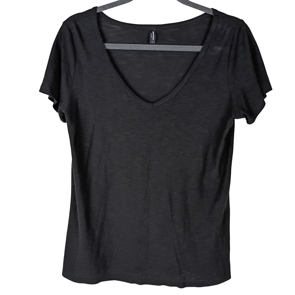 Michelle by Commune Womens Black Slub Knit V-Neck Short Sleeve T-Shirt Size S